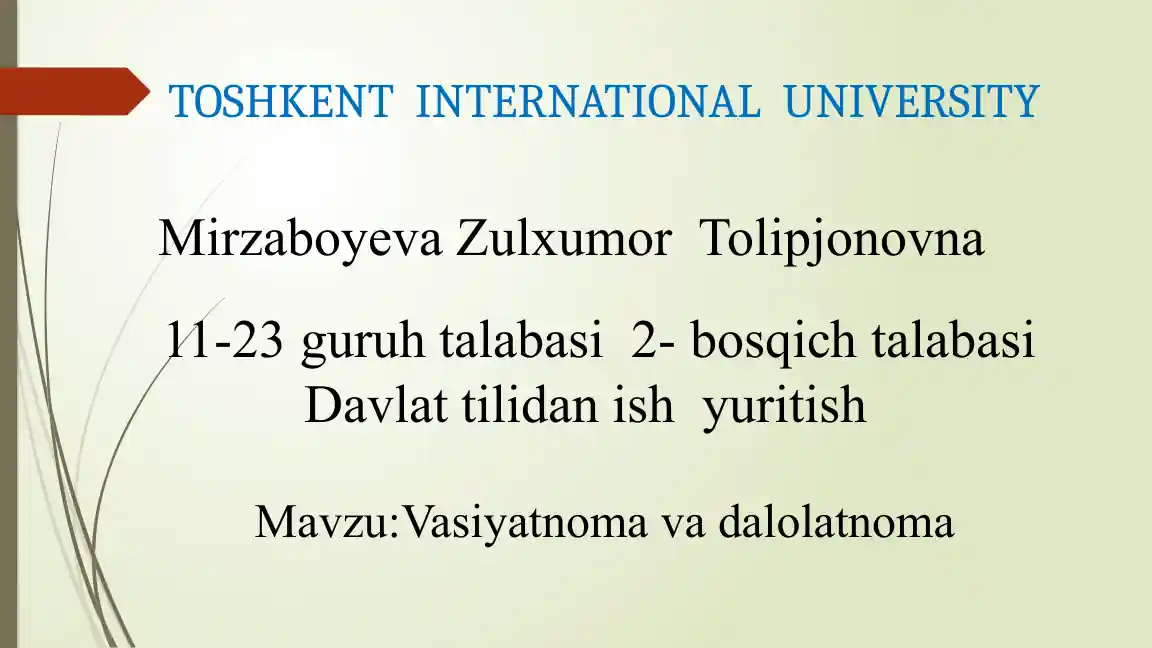 Vasiyatnoma va Dalolatnoma Tushunchalari