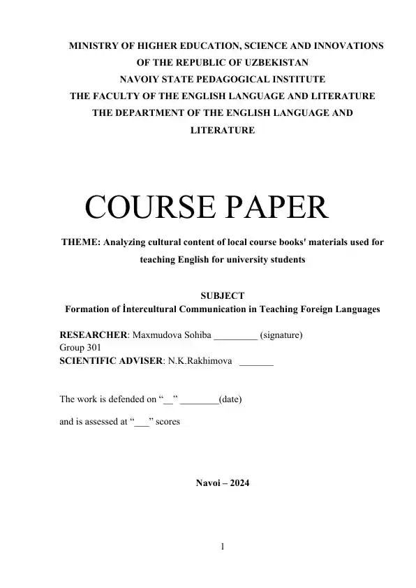 Learn Local Course Form Course paper on Analyzing cultural content of local course books used ...