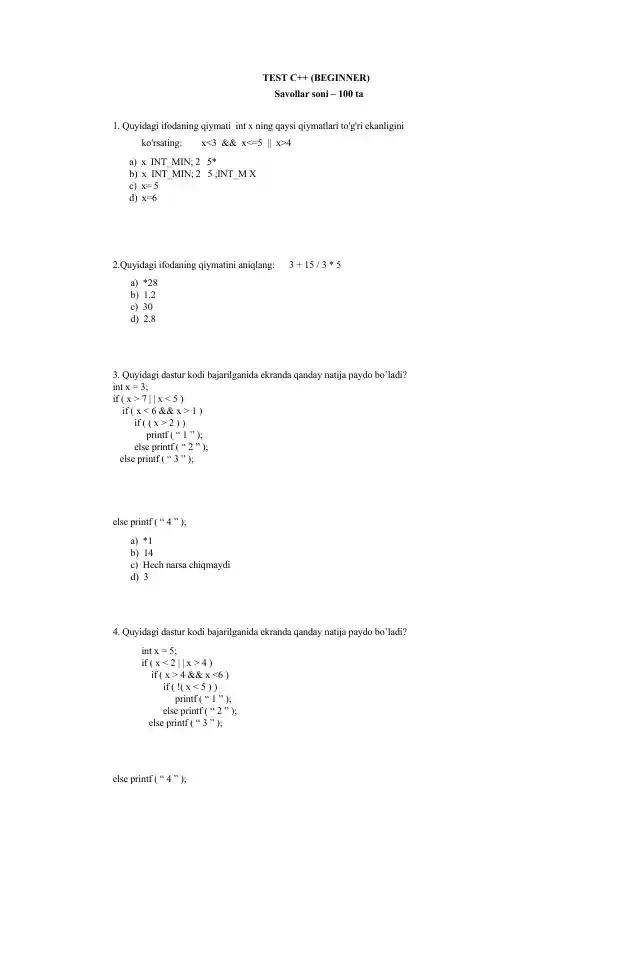 TEST C++ (BEGINNER)