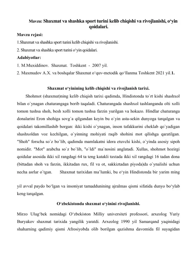 Shaxmat va shashka sport turini kelib chiqishi va rivojlanishi, o‘yin qoidalari