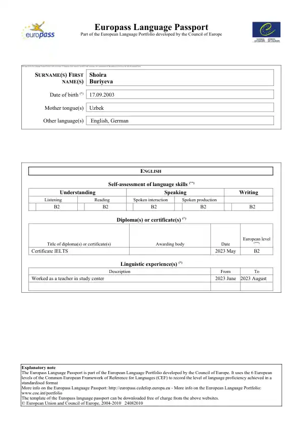 Europass Language Passport