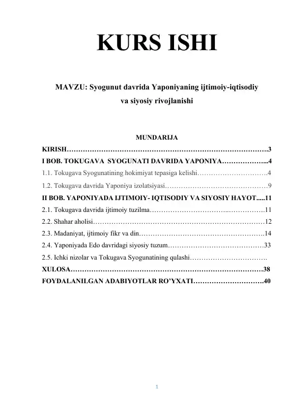 Syogunut davrida Yaponiyaning ijtimoiy-iqtisodiy va siyosiy rivojlanishi