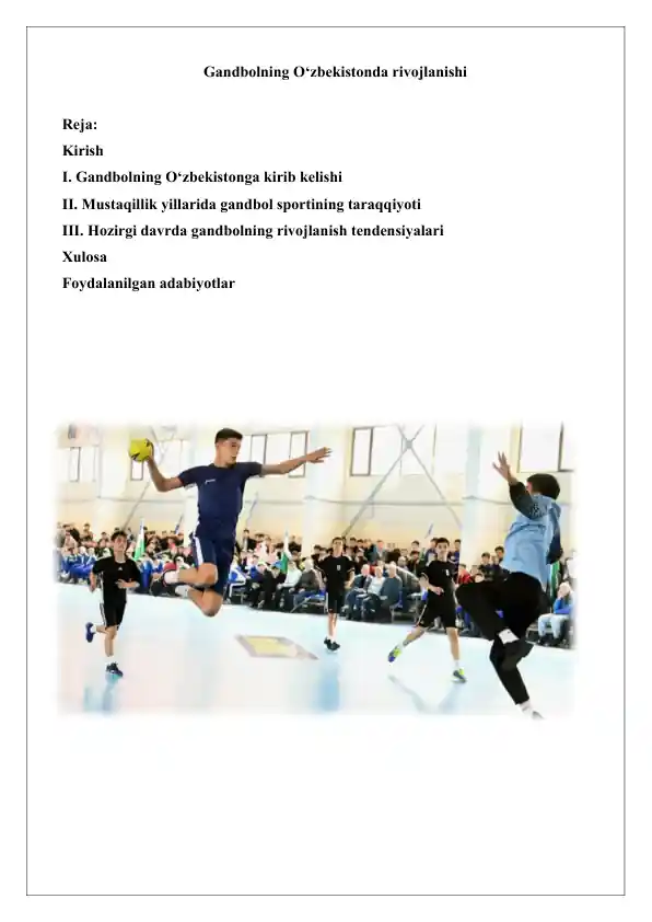 Gandbolning O‘zbekistonda rivojlanishi