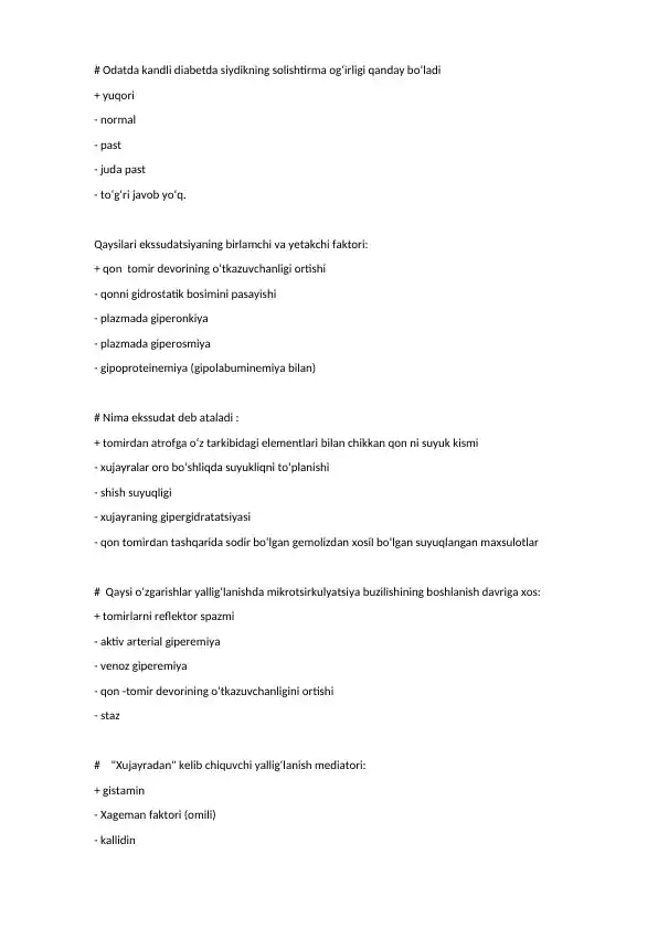 Kandli diabet va siydikning solishtirma og‘irligi