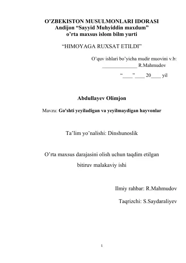 Go'shti yeyiladigan va yeyilmaydigan hayvonlar