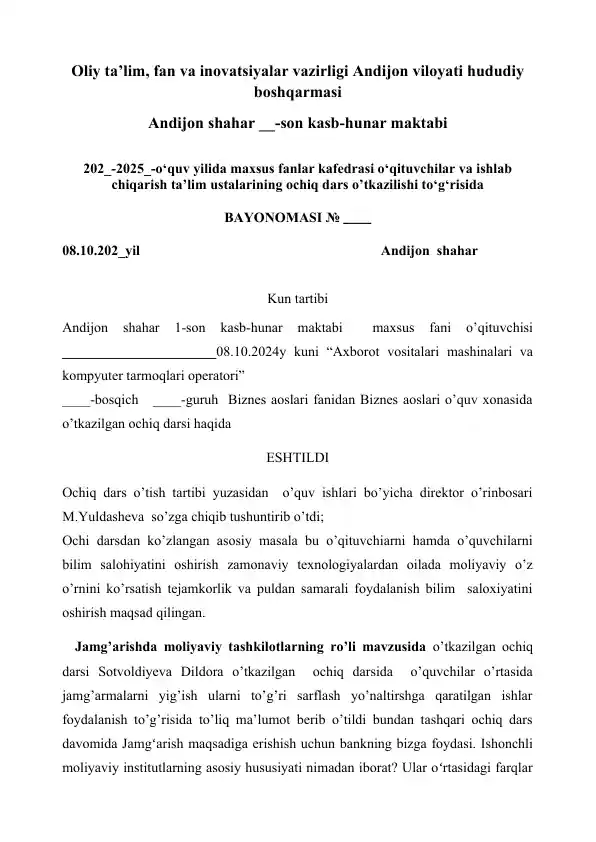 Ochiq dars bayonomasi