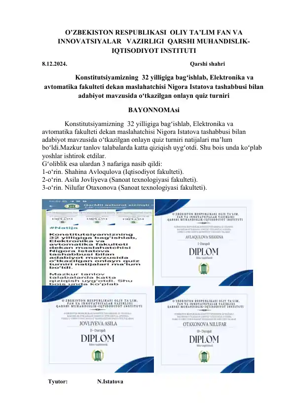 Onlayn Quiz Turniri