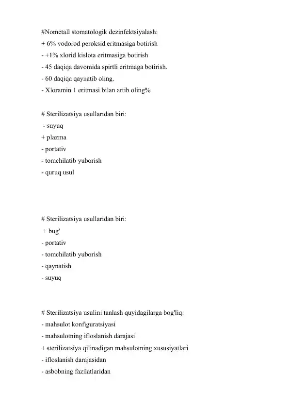 Nometall stomatologik dezinfektsiyalash