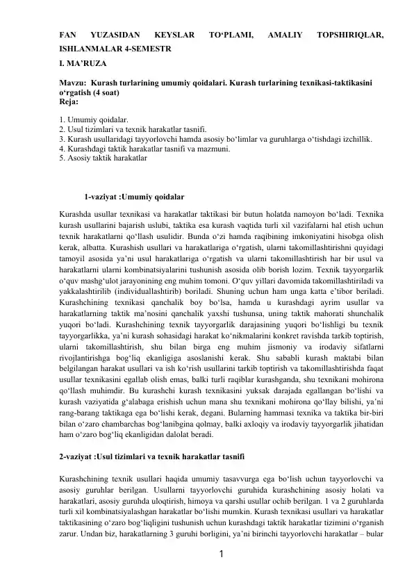 FAN YUZASIDAN KEYSLAR TO‘PLAMI, AMALIY TOPSHIRIQLAR, ISHLANMALAR 4-SEMESTR