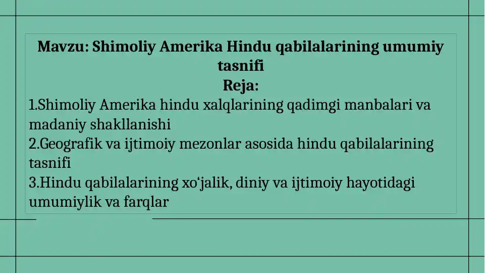 Shimoliy Amerika Hindu qabilalarining umumiy tasnifi