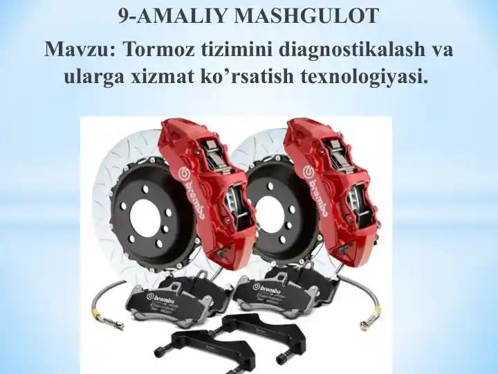 Tormoz tizimini diagnostikalash va ularga xizmat ko‘rsatish texnologiyasi