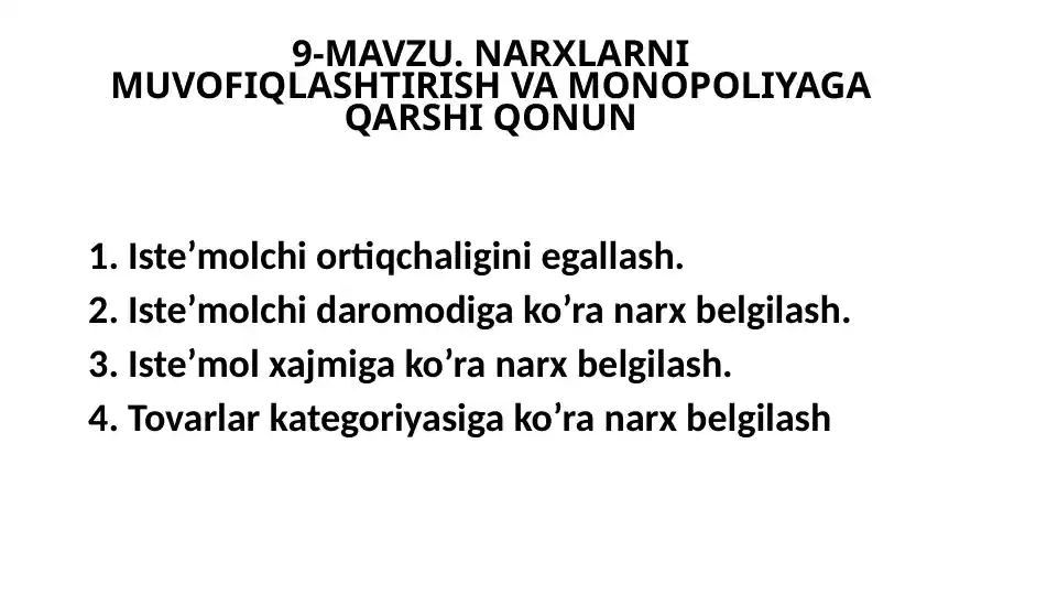 Narxlarni muvofiqlashtirish va monopoli­yaga qarshi qonun