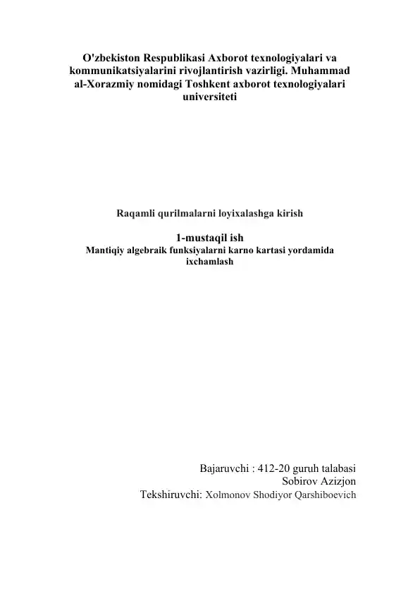 Raqamli qurilmalarni loyixalashga kirish