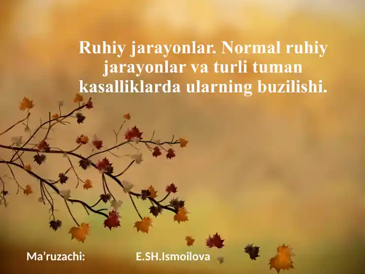 Ruhiy jarayonlar va turli tuman kasalliklarda ularning buzilishi
