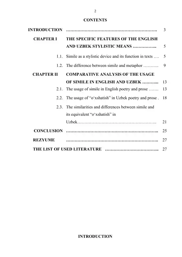 Specific Features of Simile in English and Uzbek Stylistic Means
