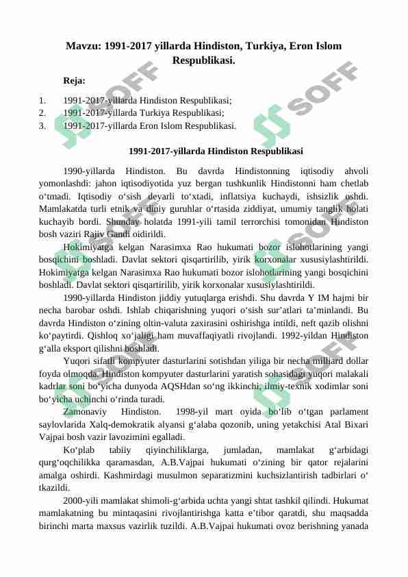 1991-2017 yillarda Hindiston, Turkiya, Eron Islom Respublikasi