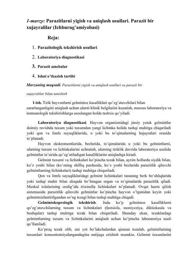 Parazitlarni yigish va aniqlash usullari