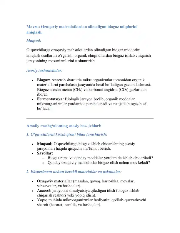 Biogaz miqdorini aniqlash