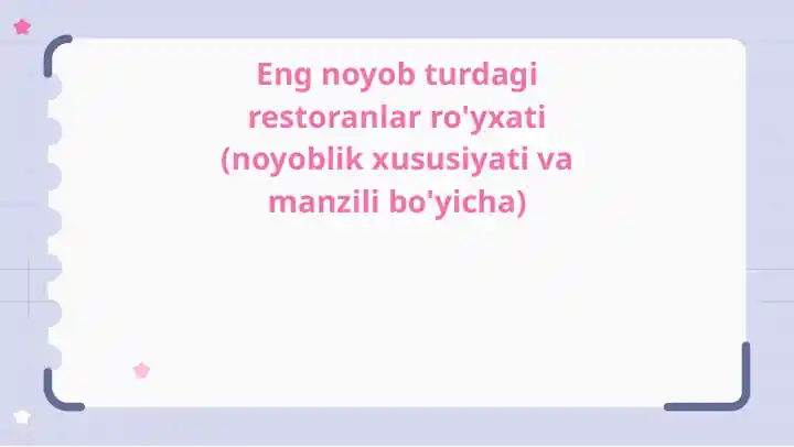 Noan'anaviy ovqatlanish: butun dunyo bo'ylab noyob restoranlar