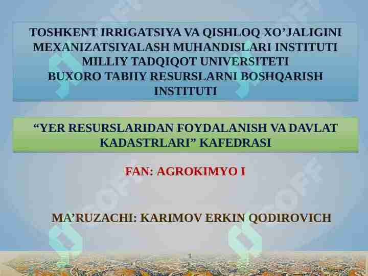 TUPROQNING TARKIBI. TUPROQNING MINERAL QISMI. TUPROQDAGI ORGANIK MODDALAR