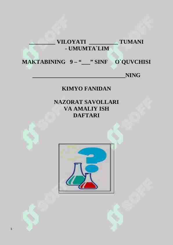 9-sinf kimyo fanidan Nazorat ishi daftari