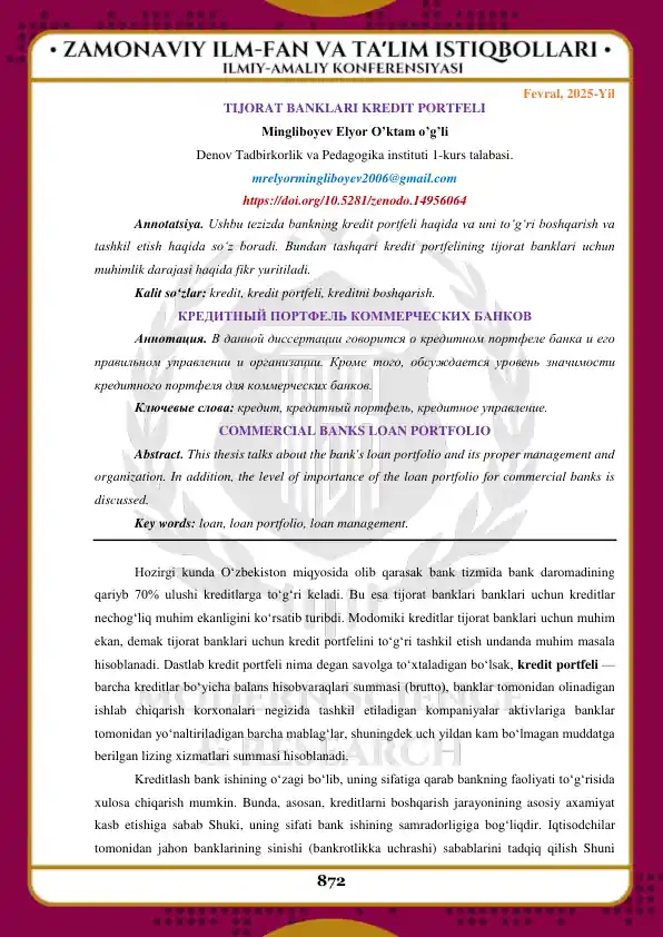 Kredit portfeli [tezis]