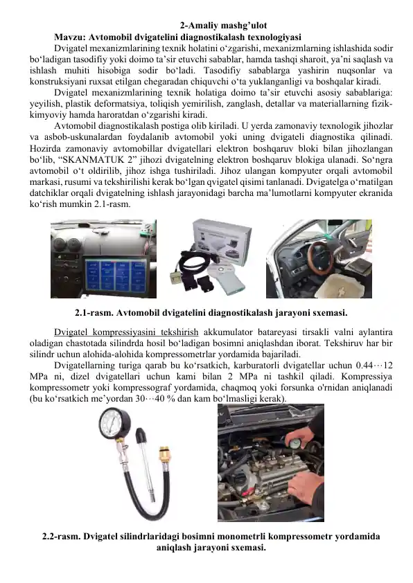 Avtomobil dvigatelini diagnostikalash texnologiyasi