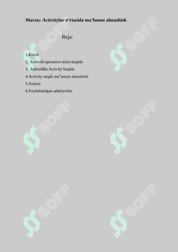 Activitylar o‘rtasida ma’lumot almashish