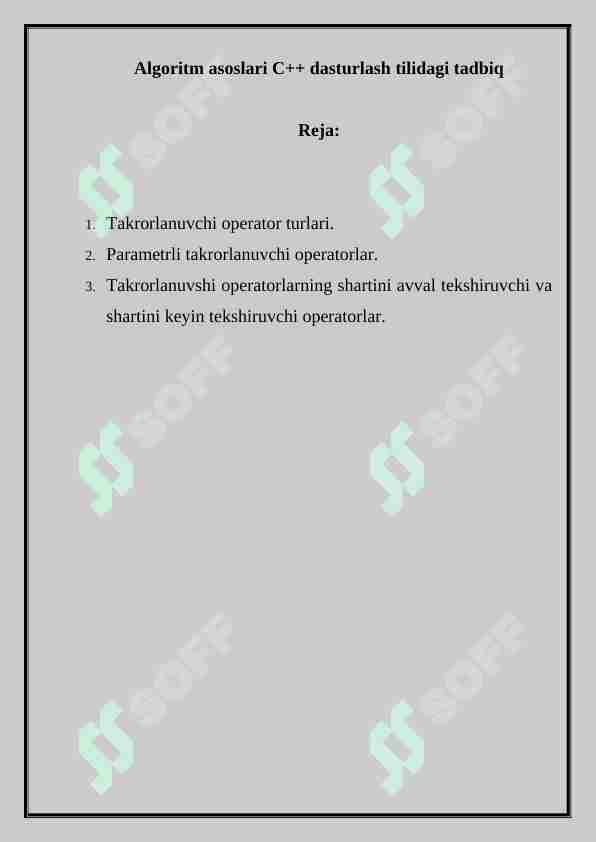 Algoritm asoslari C++ dasturlash tilidagi tadbiq