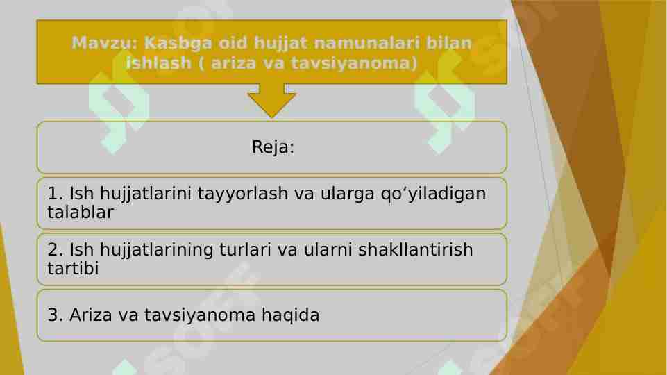 Kasbga oid hujjat namunalari bilan ishlash ( ariza va tavsiyanoma)