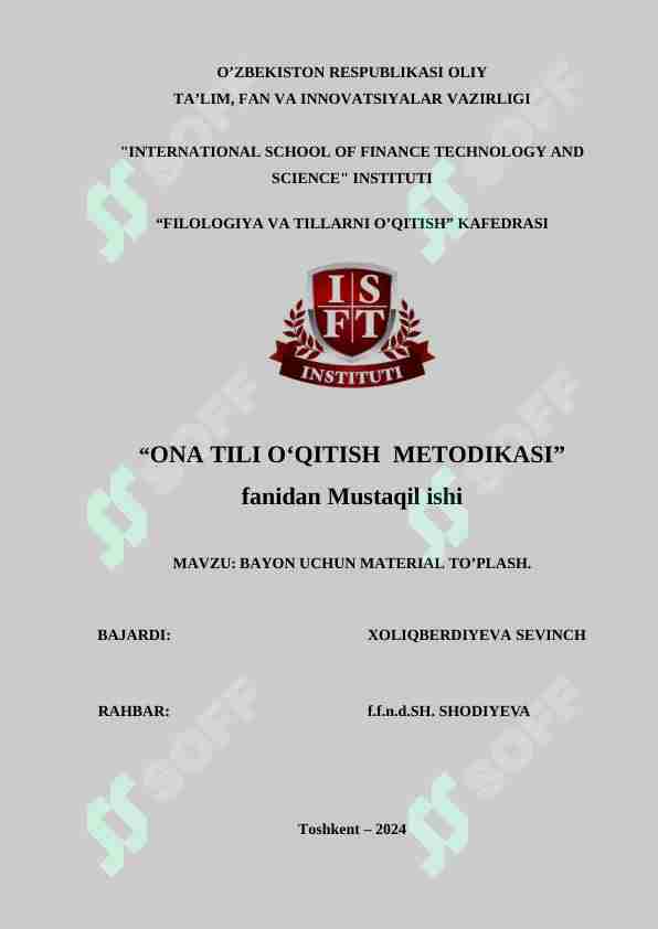 BAYON UCHUN MATERIAL TO’PLASH