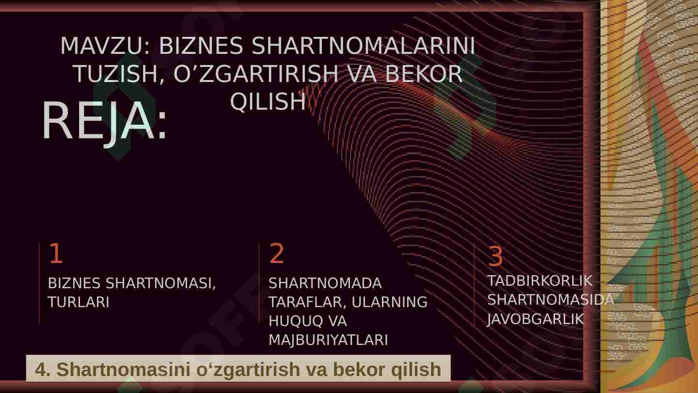BIZNES SHARTNOMALARINI TUZISH, O’ZGARTIRISH VA BEKOR QILISH