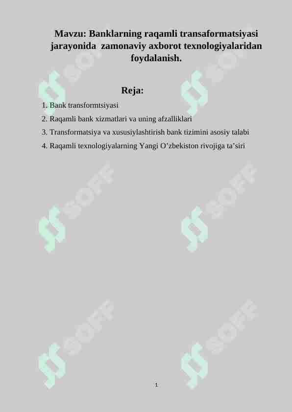 Banklarning Raqamli Transaformatsiyasi Jarayonida Zamonaviy Axborot