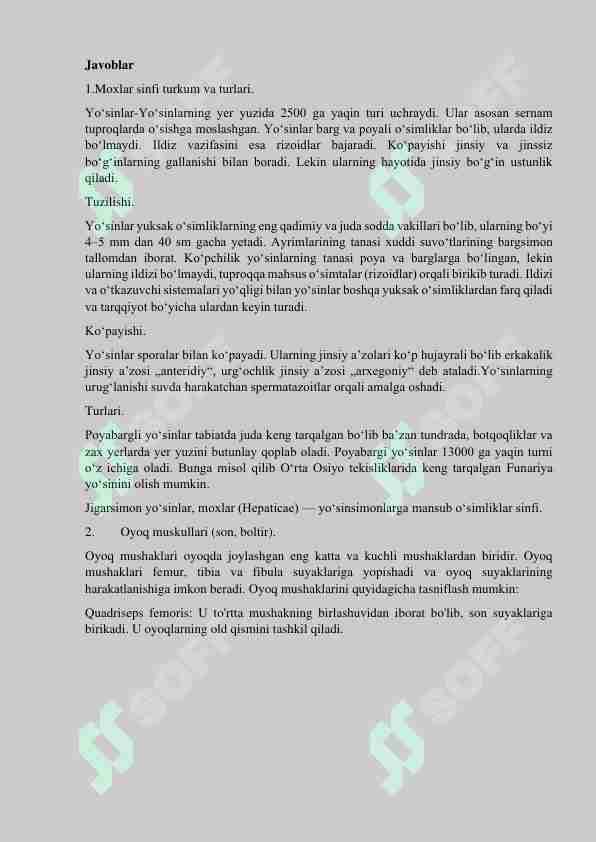 Biologiya fanidan savol javoblar