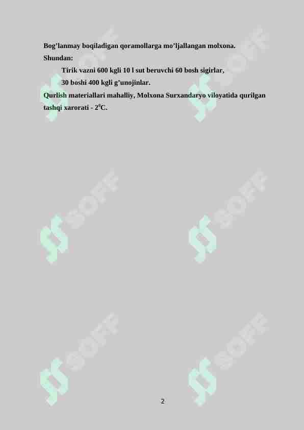 Bog’lanmay boqiladigan qoramollarga mo’ljallangan molxona