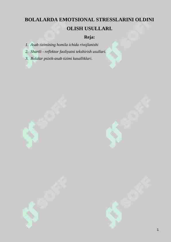 BOLALARDA EMOTSIONAL STRESSLARINI OLDINI OLISH USULLARI