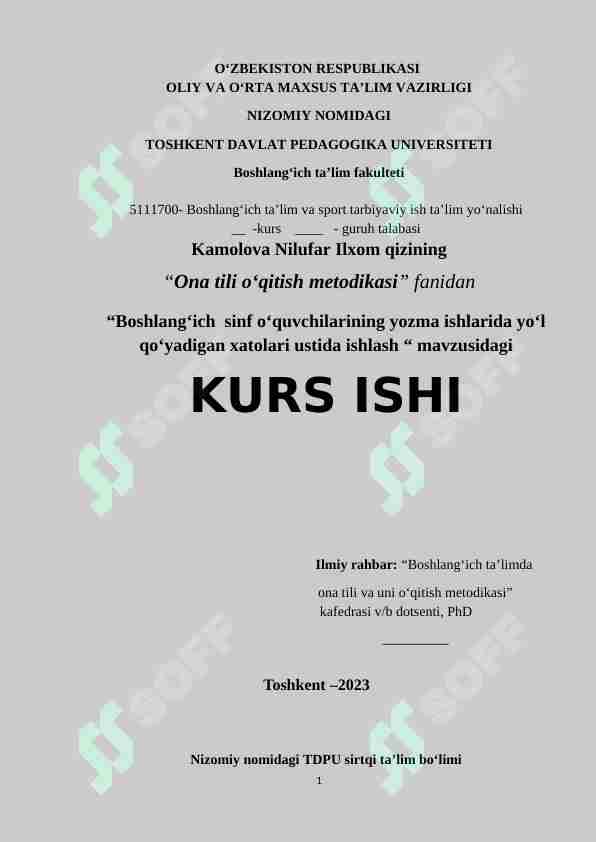 Boshlang‘ich  sinf o‘quvchilarining yozma ishlarida yo‘l qo‘yadigan xatolari ustida ishlash