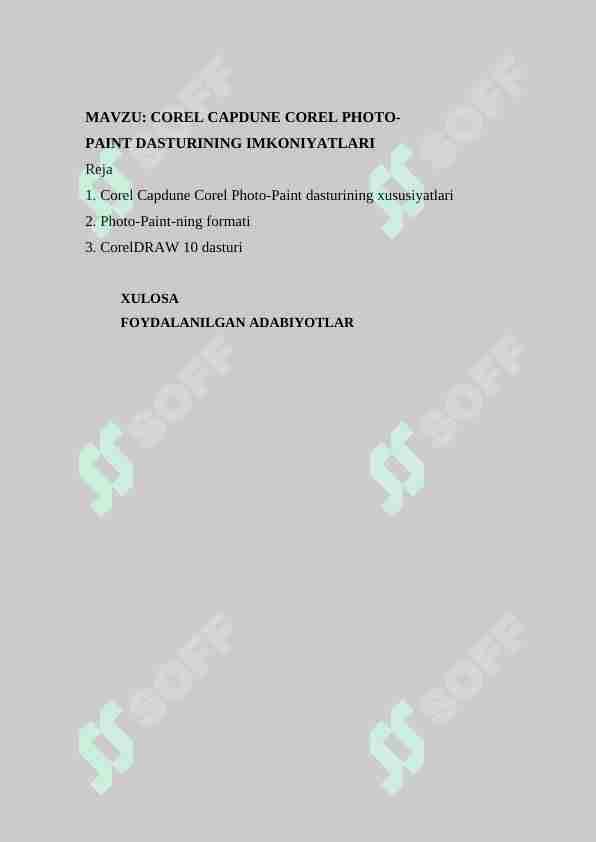 COREL CAPDUNE COREL PHOTO-PAINT DASTURINING IMKONIYATLARI