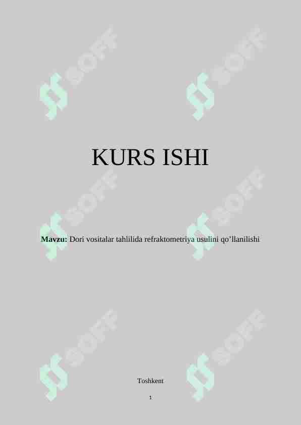 Dori vositalar tahlilida refraktometriya usulini qo’llanilishi