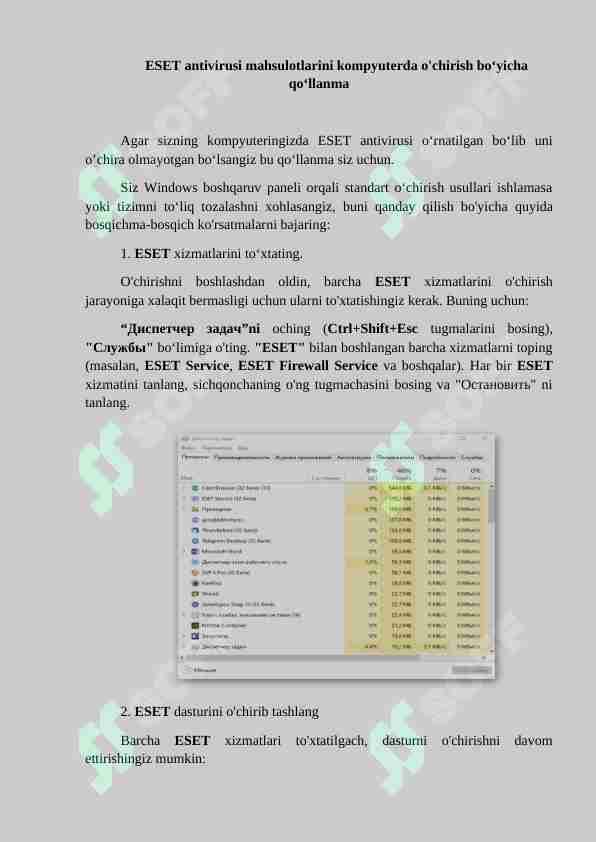 ESET antivirusi mahsulotlarini kompyuterda o'chirish bo‘yicha qo‘llanma