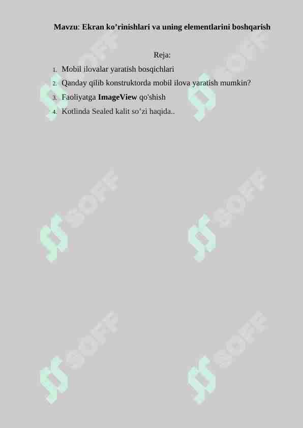 Ekran ko’rinishlari va uning elementlarini boshqarish