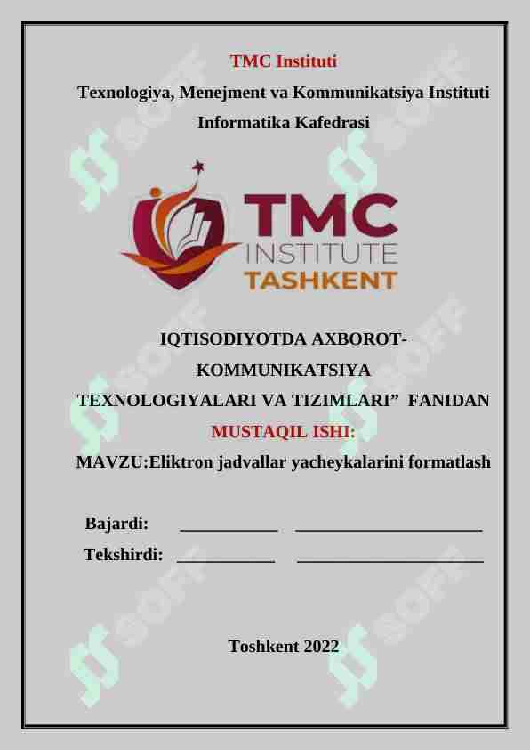 Eliktron jadvallar yacheykalarini formatlash
