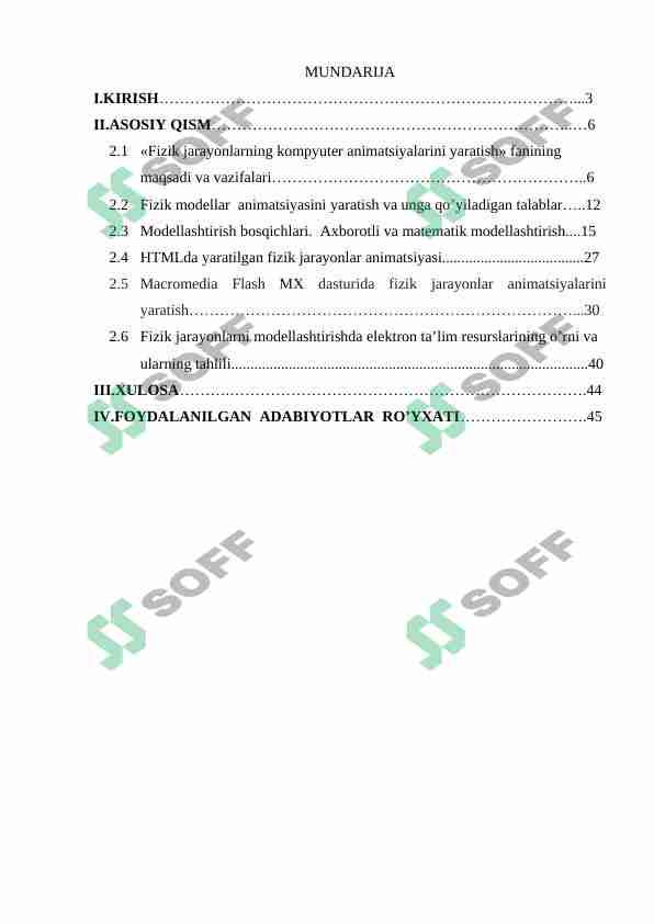 FIZIK JARAYONLARNING ANIMATSIYALARINI YARATISH FANINING MAQSADI VA VAZIFALARI