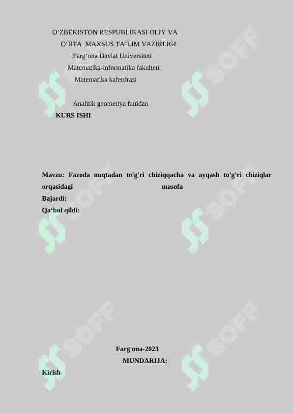 Fazoda nuqtadan to'g'ri chiziqqacha va ayqash to'g'ri chiziqlar orqasidagi masofa