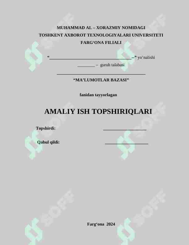 Group by va Order by standart so‘zlaridan foydalanib so‘rov yaratish. Having standart so‘zi orqali so‘rovlar yaratish