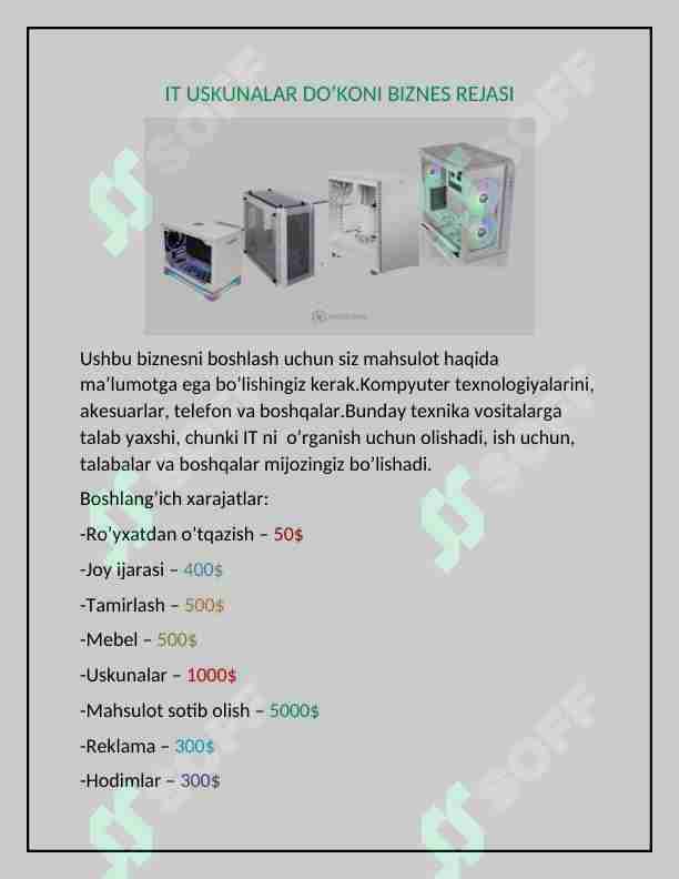 IT USKUNULAR DO'KONI BIZNES REJASI