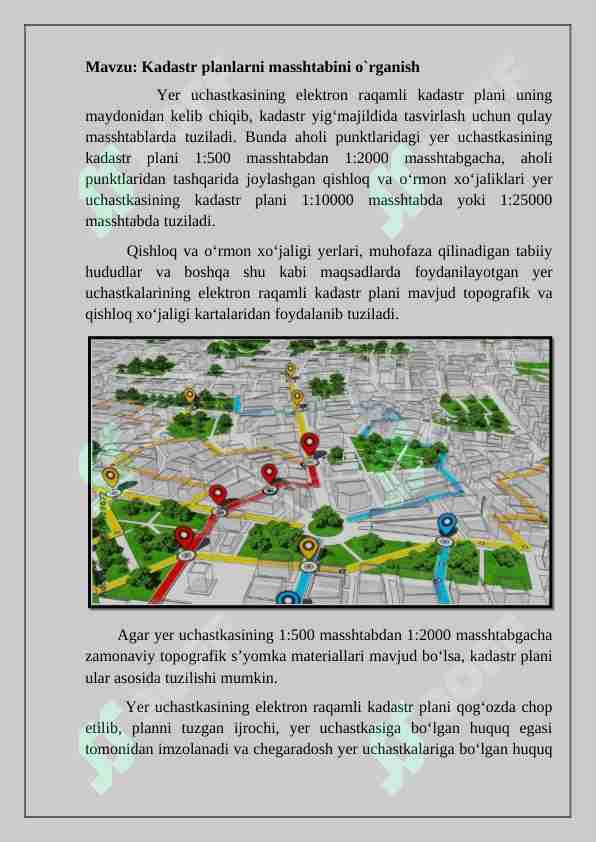 Kadastr planlarni masshtabini o`rganish