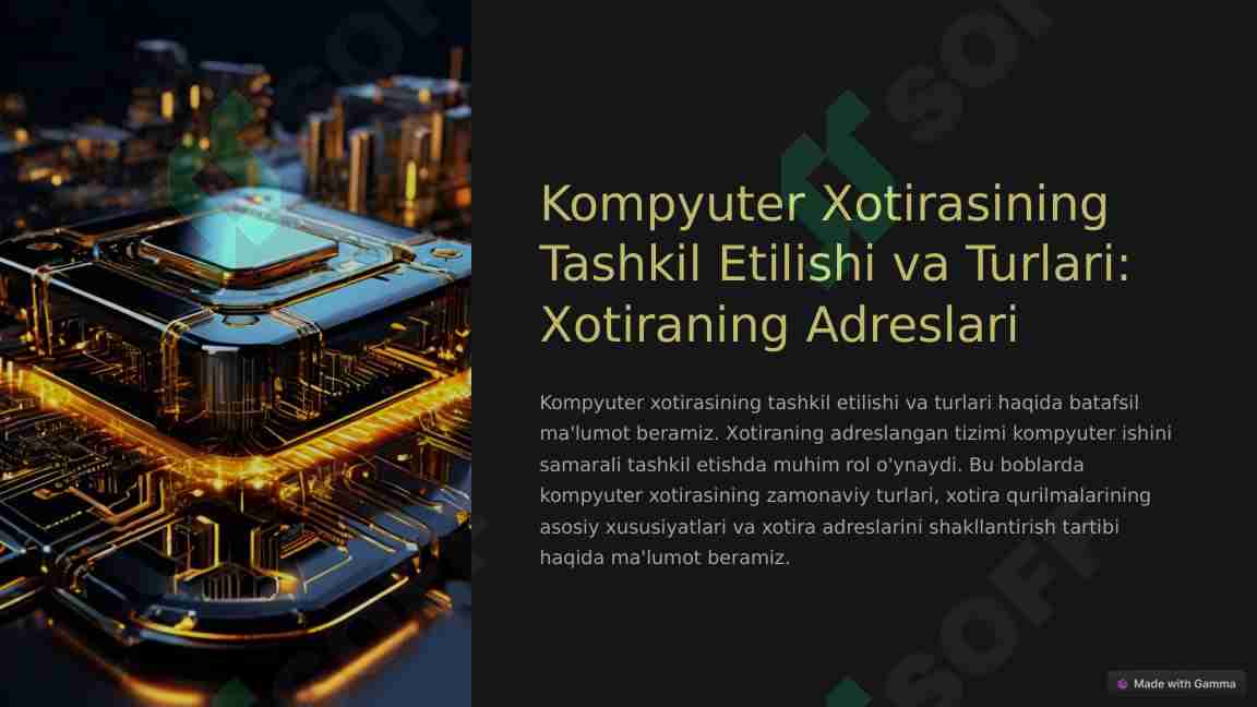 Kompyuter Xotirasining Tashkil Etilishi va Turlari: Xotiraning Adreslari