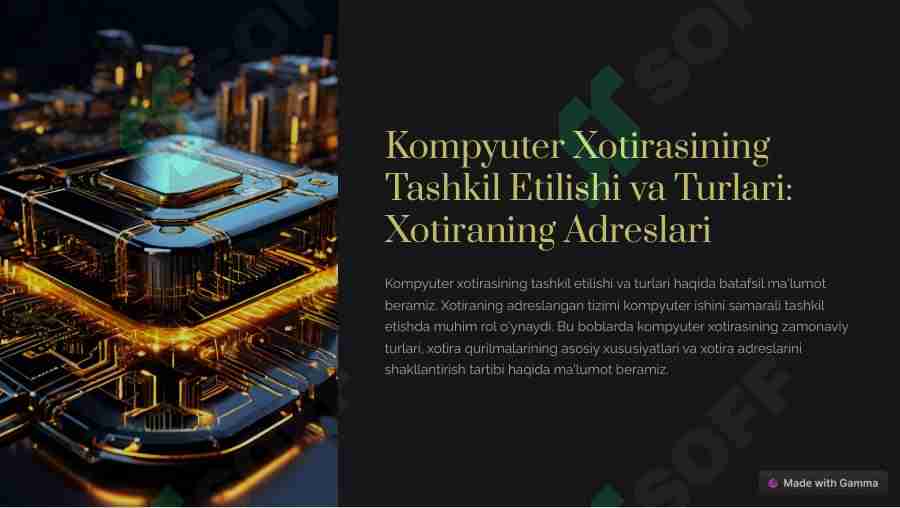 Kompyuter Xotirasining  Tashkil Etilishi va Turlari:  Xotiraning Adreslari