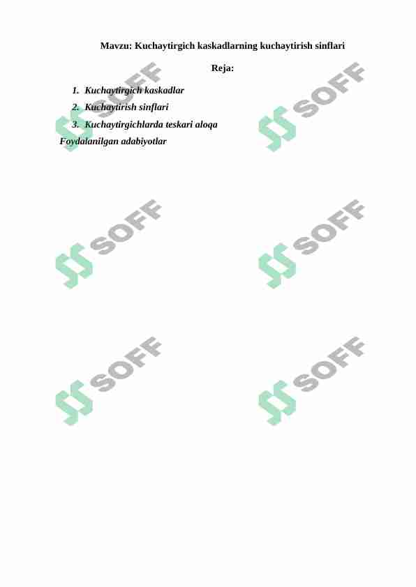 Kuchaytirgich kaskadlarning kuchaytirish sinflari